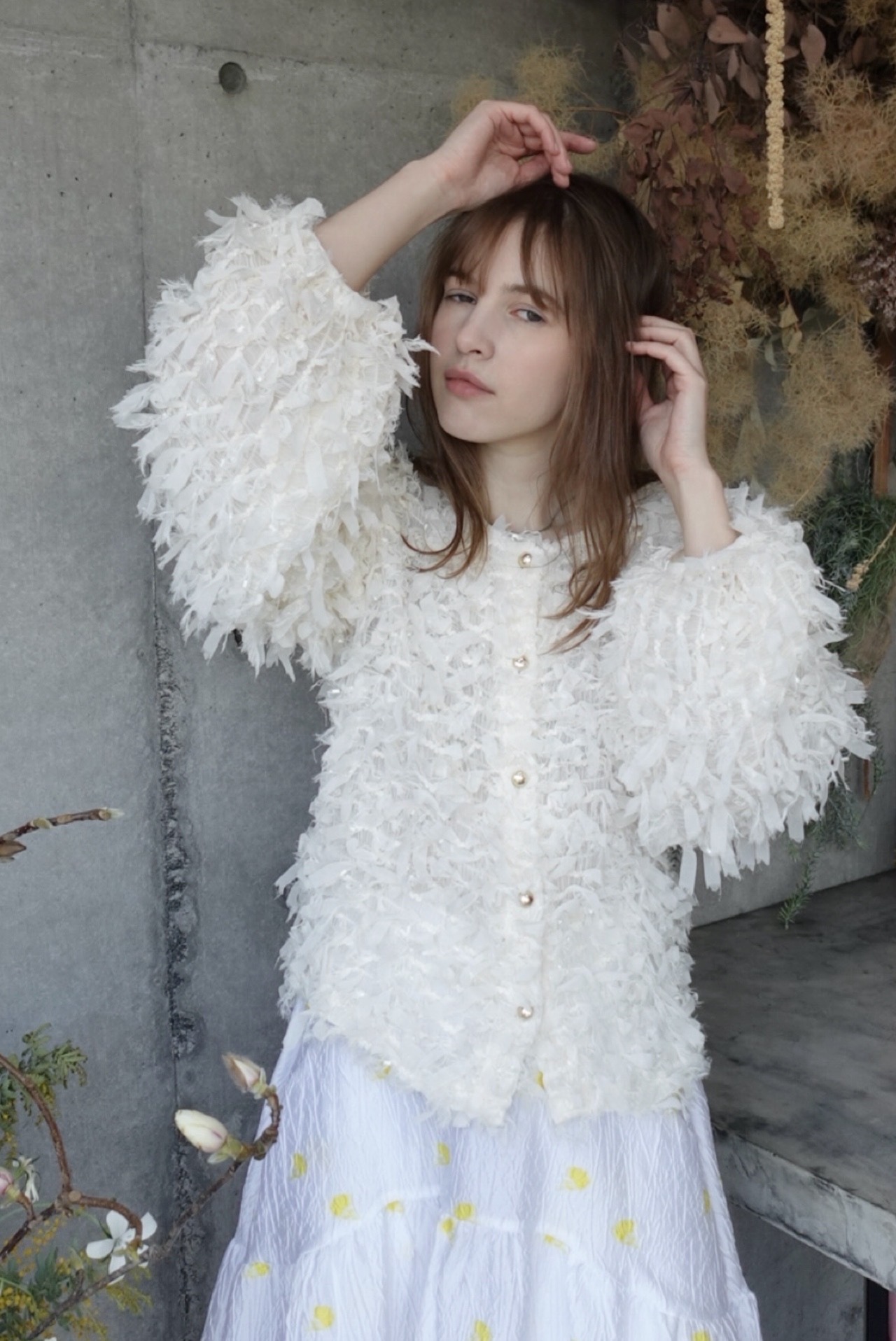 （select）フリンジシフォンカーディガン