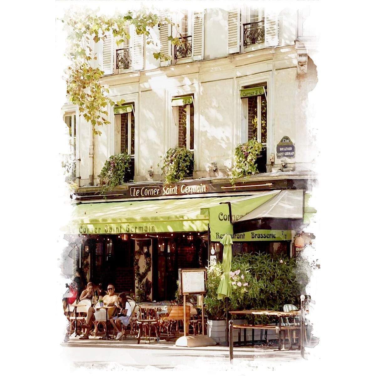 絵画 フランス 風景画(街並み) パリのカフェ インテリアアート額付き 