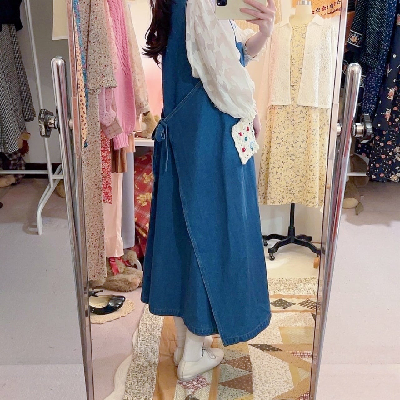 remake ✂︎ blue ribbon frill pocket jumper skirt