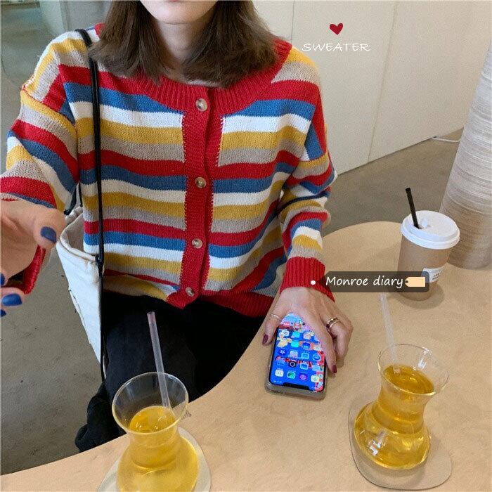 ストライプセーター コート スプリングスタイルカーディガン 春物 モンロー71092565569