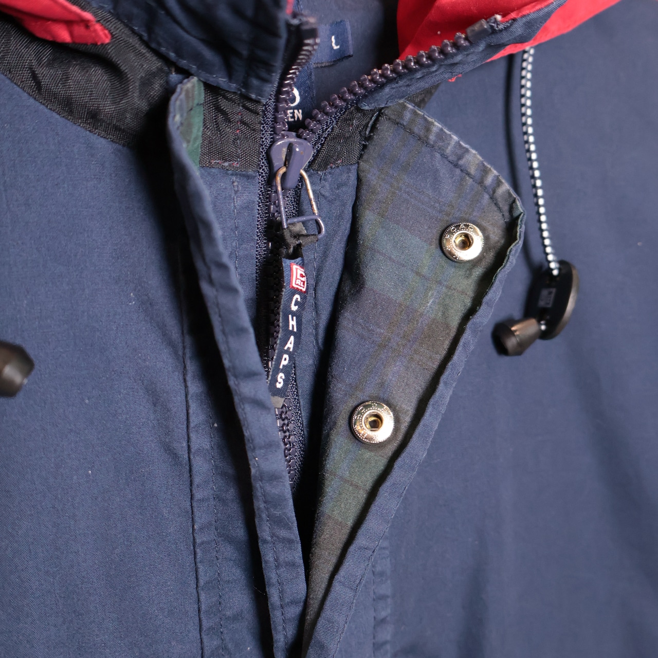 90s CHAPS RALPH LAUREN ナイロンアノラックパーカー ネイビー×レッド