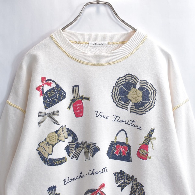 80～90s Pulcinella プルチネッラ プリント スウェット ヴィンテージ オフ ラメプリント ビンテージ 古着 レディース Lサイズ相当