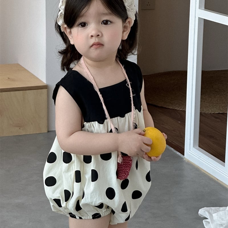 【BABY】夏新作 ドットノースリーブロンパース