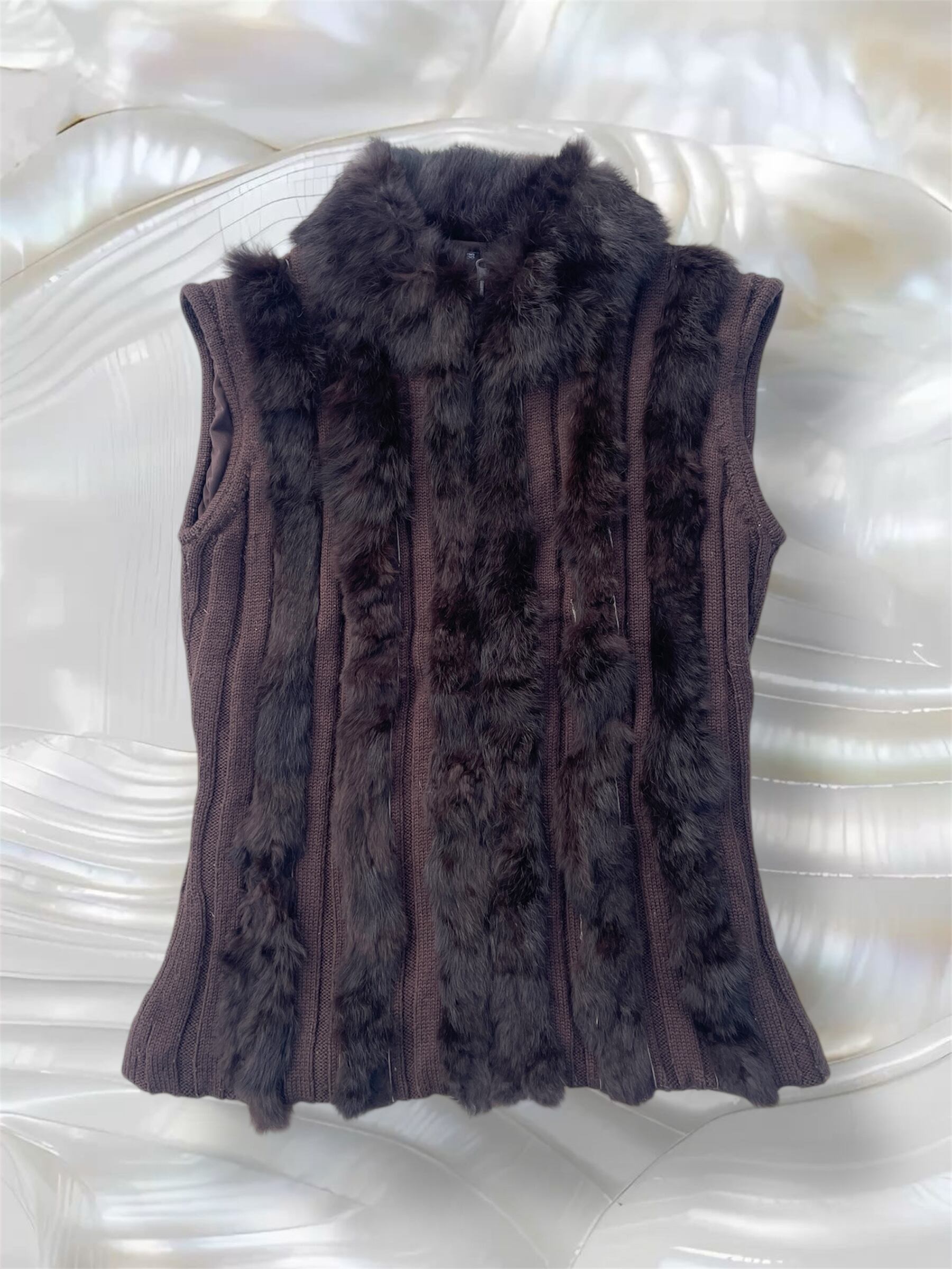 00s real fur wool knit vest tops