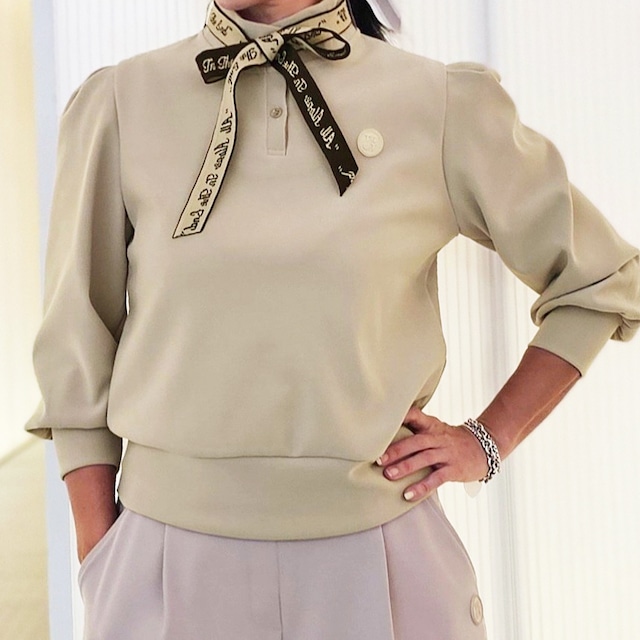 パフスリーブ タイ付き ロゴリボンプルオーバー