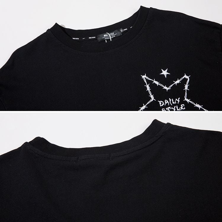 2color ユニセックス Tシャツ 長袖 刺繍 スター 星 ロンT オーバー