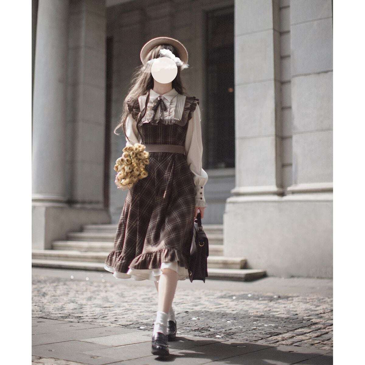 レトロブラウンウエストリボンワンピース | Maiden's Rêve