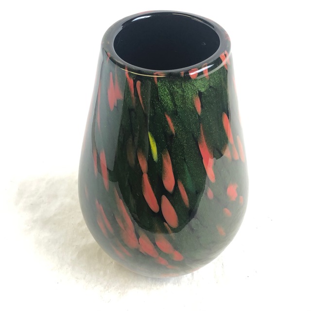 ガラス花瓶 グリーン 緑 ラメ フラワーベース 昭和レトロ 花器 インテリア 雑貨 高さ約24 5cm リサイクル ビンテージ アンティーク 風雅 Fuga