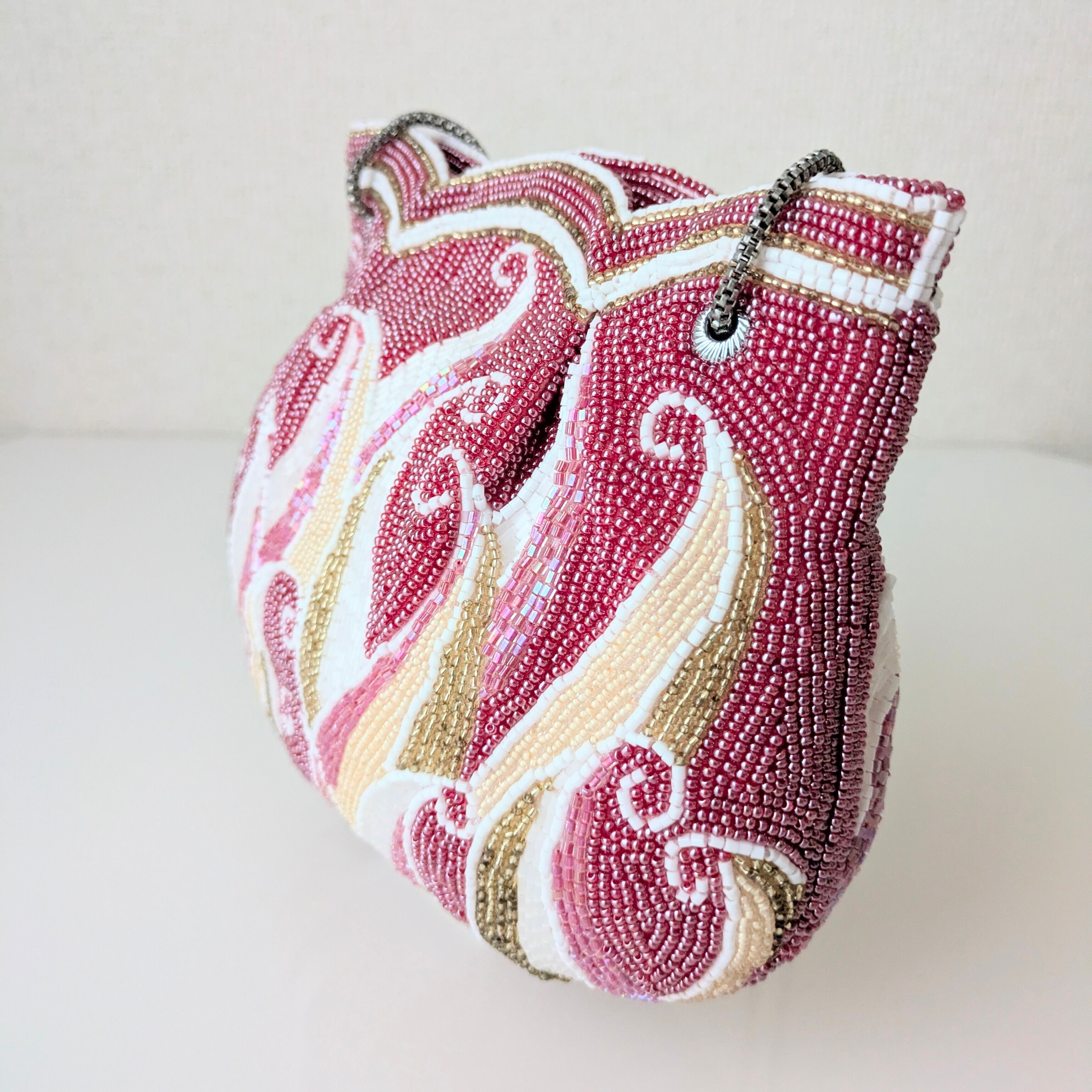 Vintage】ビーズ刺繍バッグ ピンク チューリップ型 パーティーバッグ