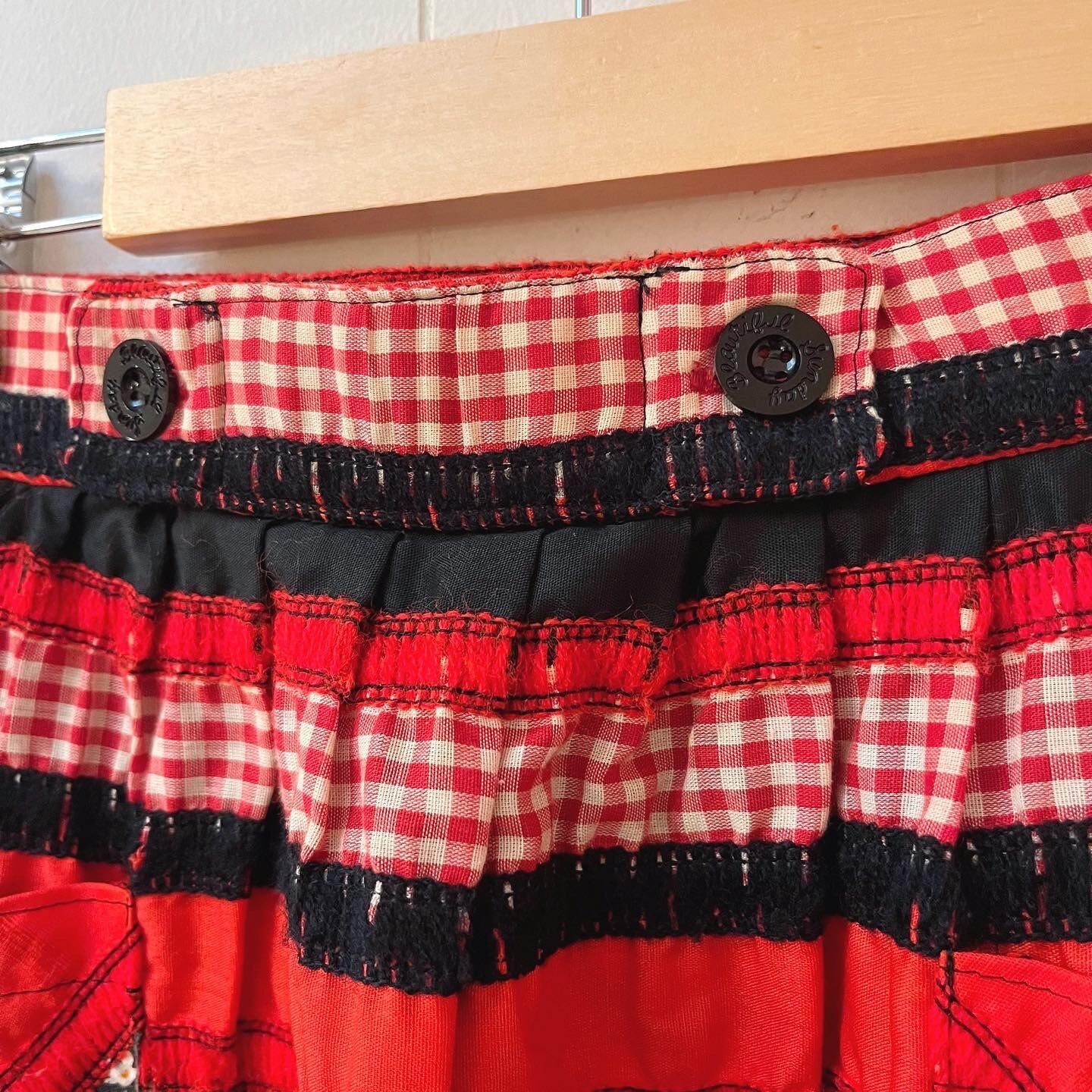 red gingham check black flower skirt
