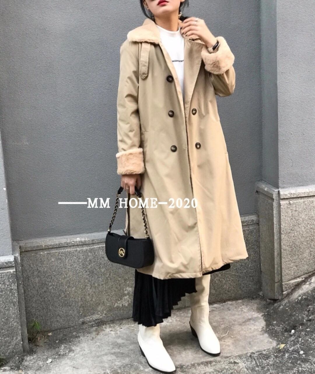 ファー付きロングコート　AJ42441-951