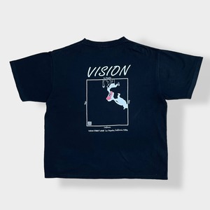 【VISION STREET WEAR】刺繍ロゴ バックプリント Tシャツ ストリート ボード スケボー イラスト ロゴ L 半袖 黒t ヴィジョンストリートウェア US古着