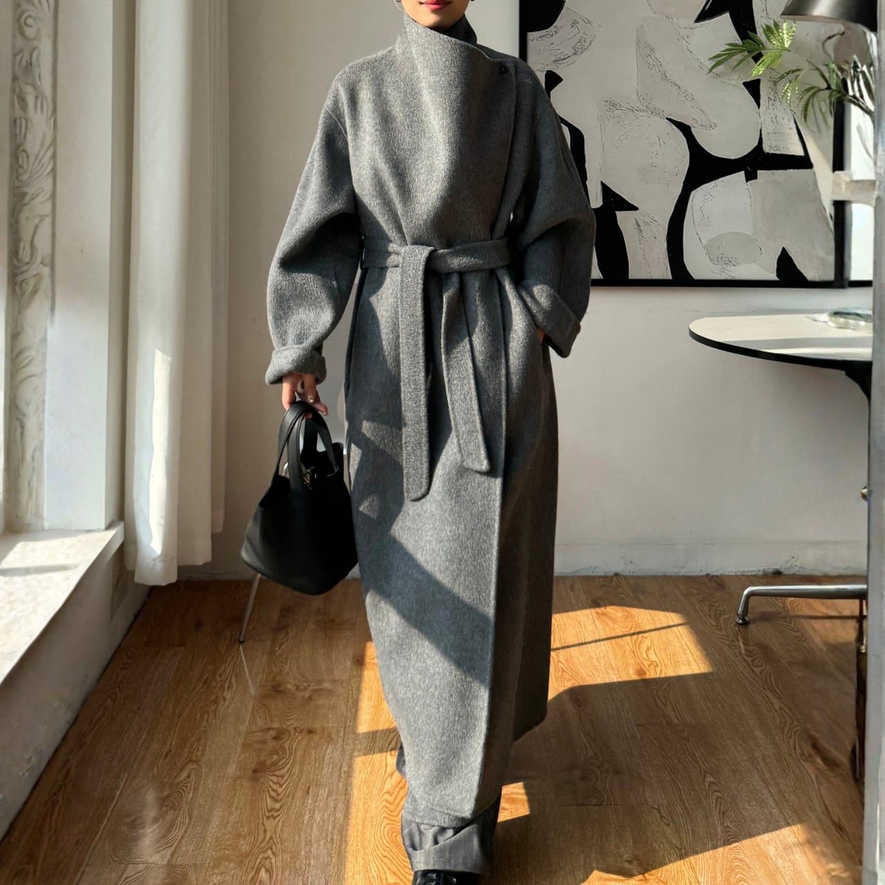 オーバーサイズノーカラーロングコート 01197