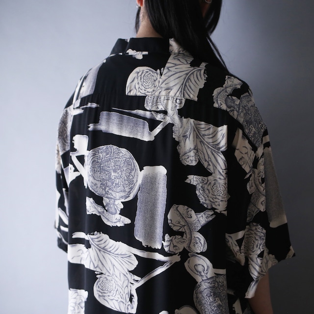 flower art motif full pattern loose silhouette h/s open-collar shirt