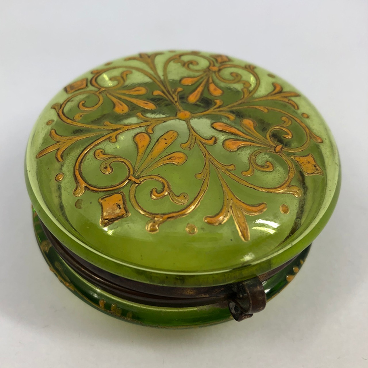 緑ガラスのジュエリーケース　蝶番ケース　 15otb2