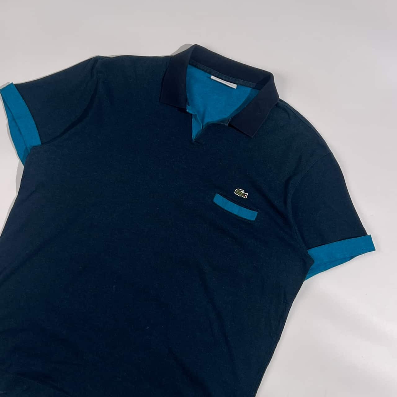 LACOSTE ラコステ スキッパー ポケット 天竺 半袖 ポロシャツ サイズ 5 /ネイビー×ブルー系 メンズ
