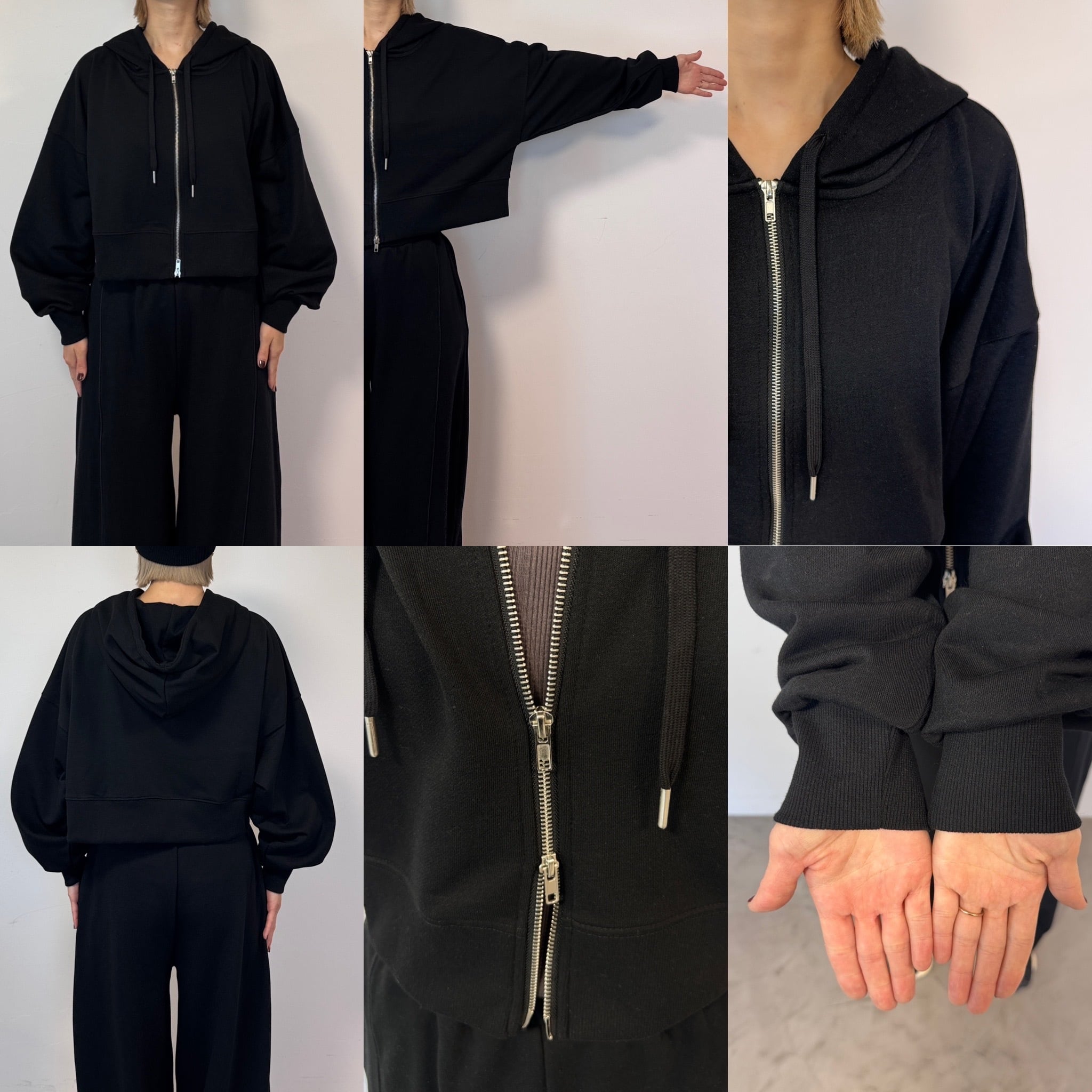 裏毛ダブルジップクロップドPK/ブラック | CFT.