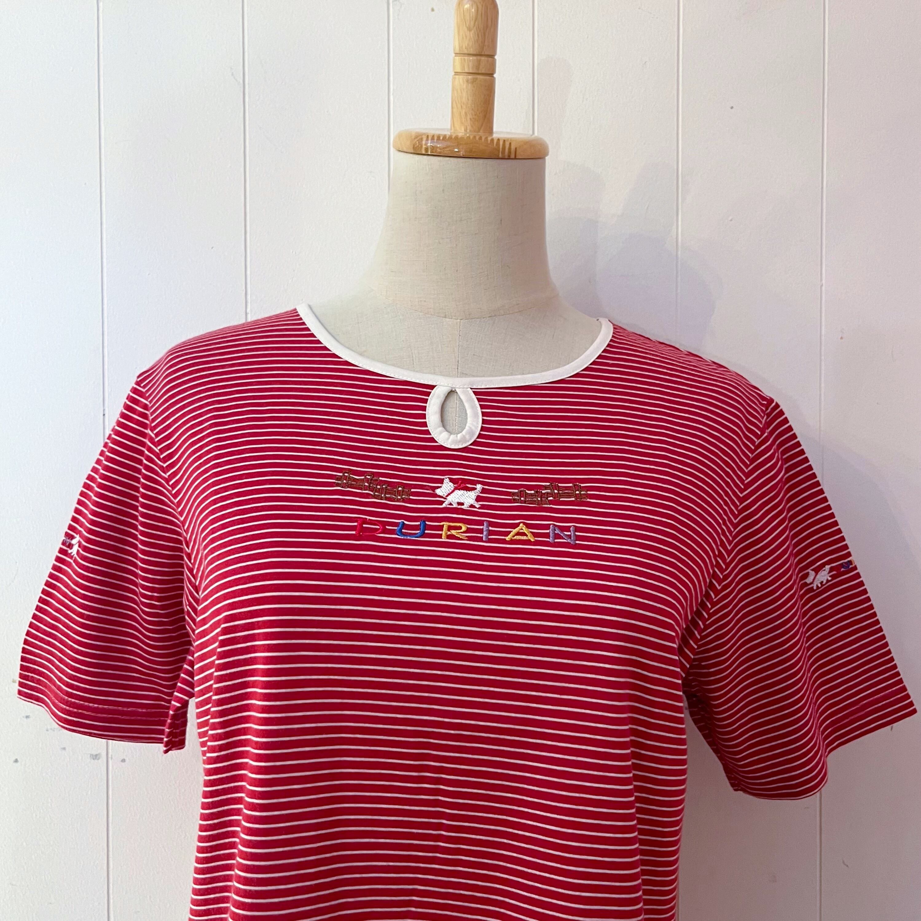 walking dog embroidery red T-shirt