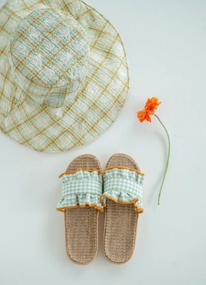 チェックフリル／スリッパM [サイズ: M]