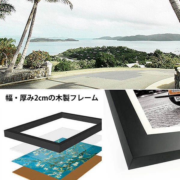 単品 33×43cm アートパネル 枠付きフレーム絵画 ヤシの木 風景 西海岸