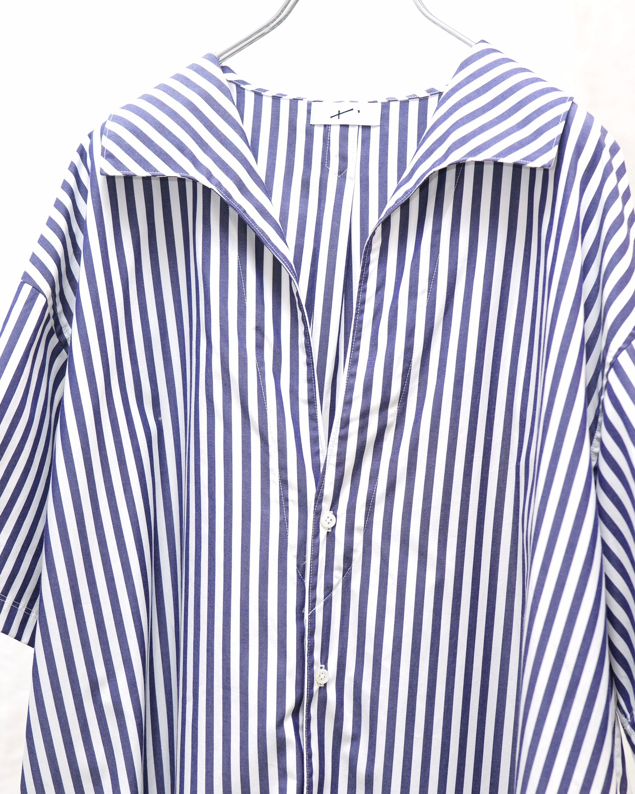 METHO - Open collor flat shirt shortsleeve : Blue stripe