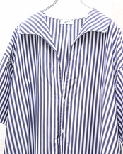 METHO - Open collor flat shirt shortsleeve : Blue stripe