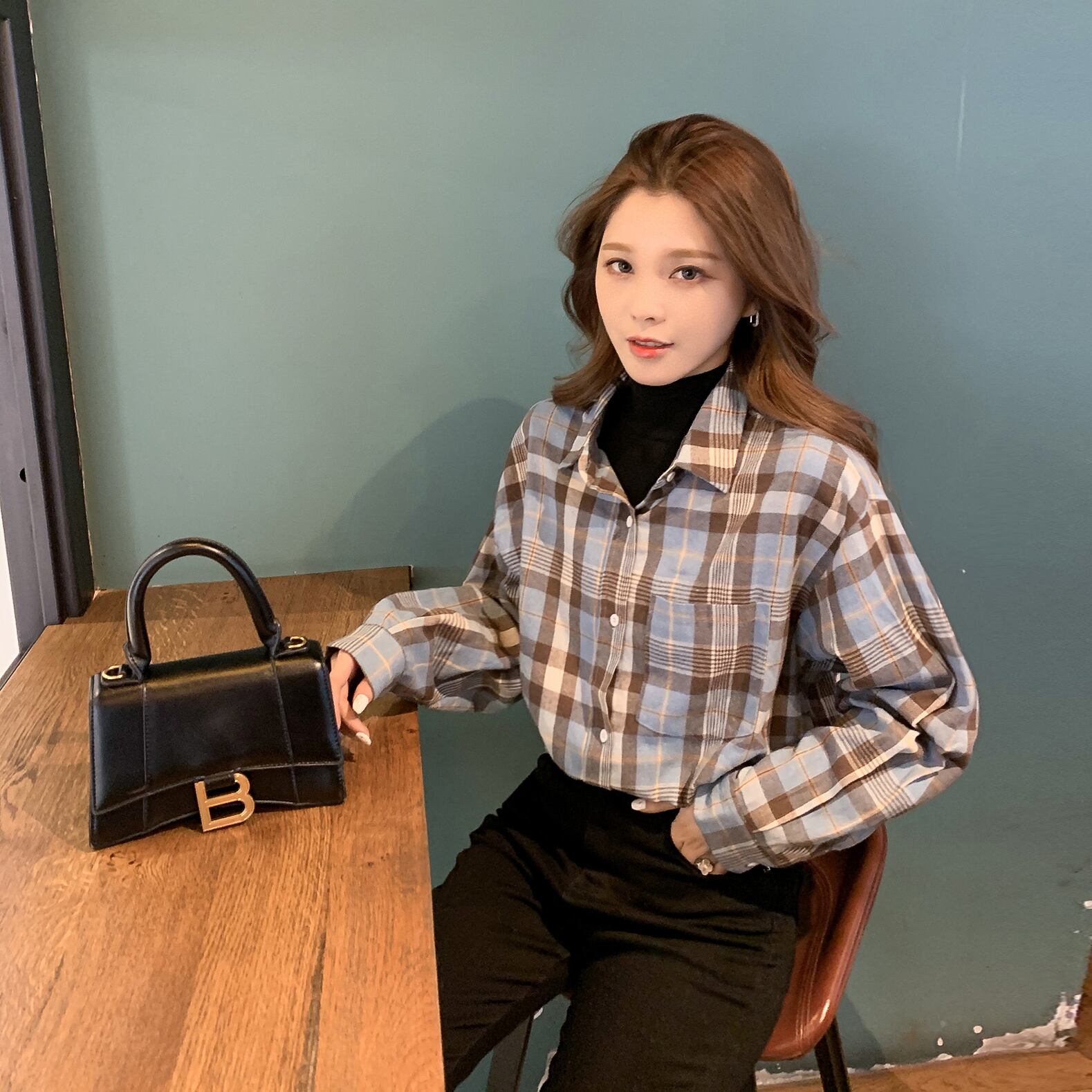 レッド格子柄シャツ スプリングスタイル ロング かわいい 春物 6Du_Shop_Women12381896942