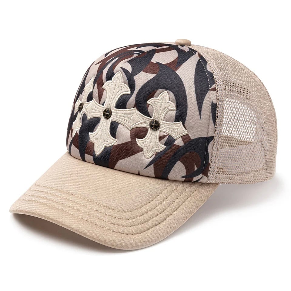 【supplier 】Tribal Camo Cross Leather Patch Mesh Cap