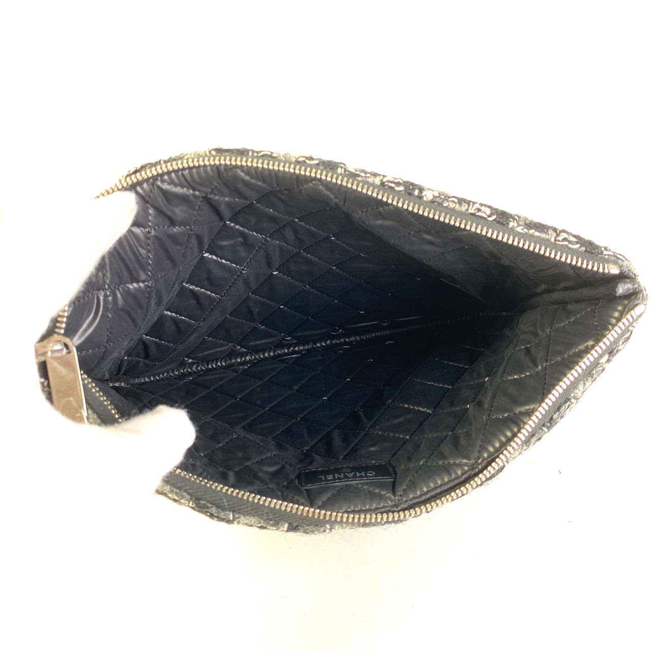 【最終処分SALE】CHANEL シャネル ココマーク  レザー×ニット ハンドバッグ グレー A-7733