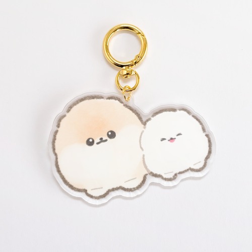 【BIGサイズ　なかよし】ポメラニアンのぽぽちとぱぴち　アクリルキーホルダー