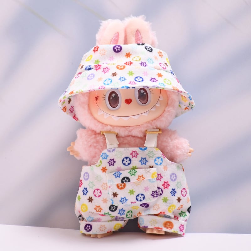 Labubu 1-3世代対応 おしゃれ プリント柄サロペット＋帽子 ラブブ