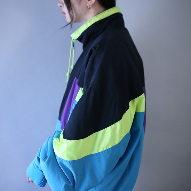 cyber neon color over silhouette zip-up blouson