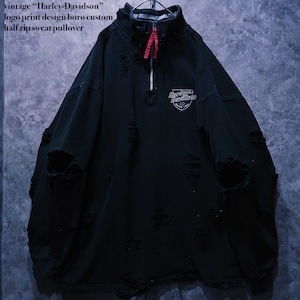 【doppio】vintage “Harley-Davidson” logo print design boro custom half zip sweat pullover