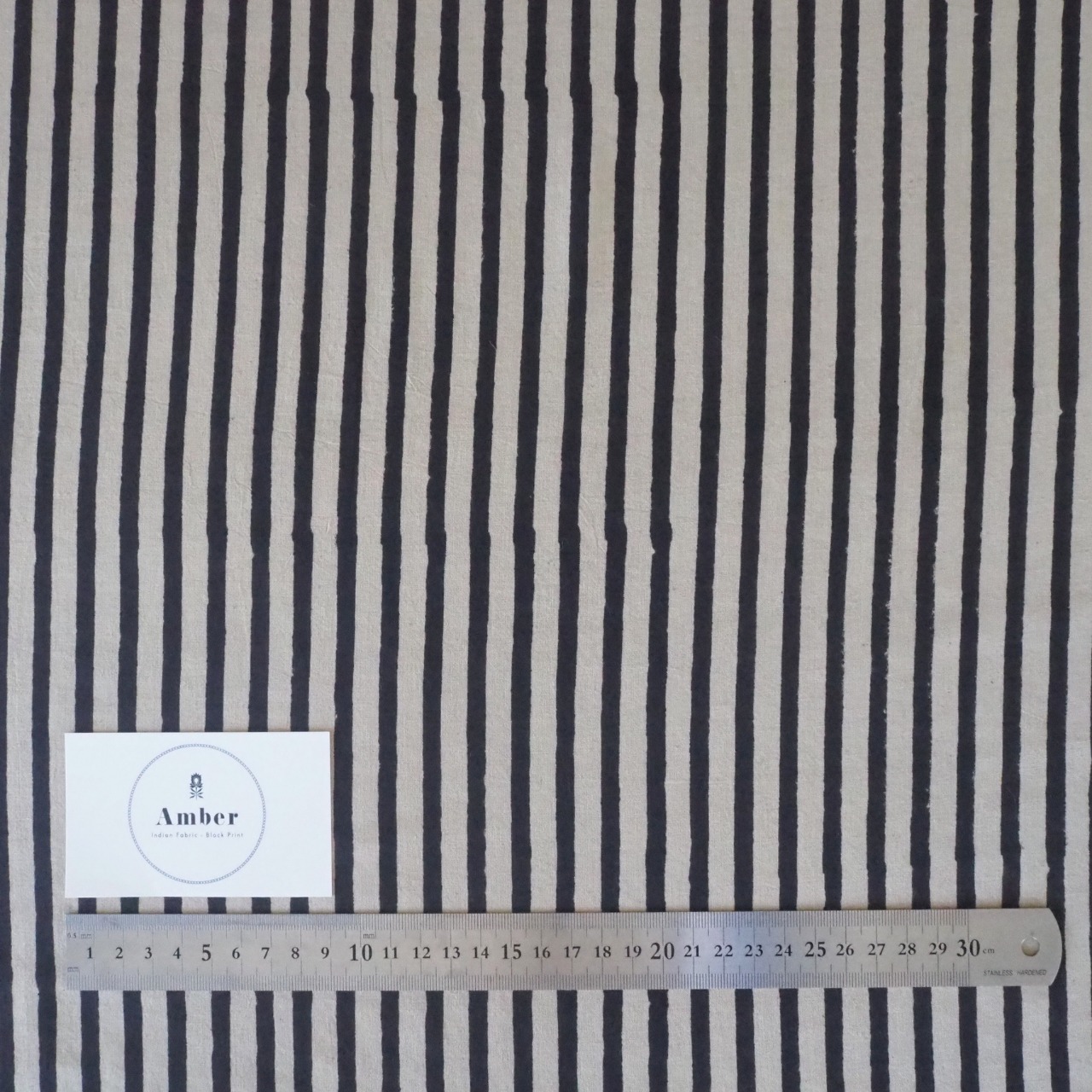 ブロックプリント生地【50cm単位】インド綿 ストライプ柄 生成り×黒 #50910-BK1