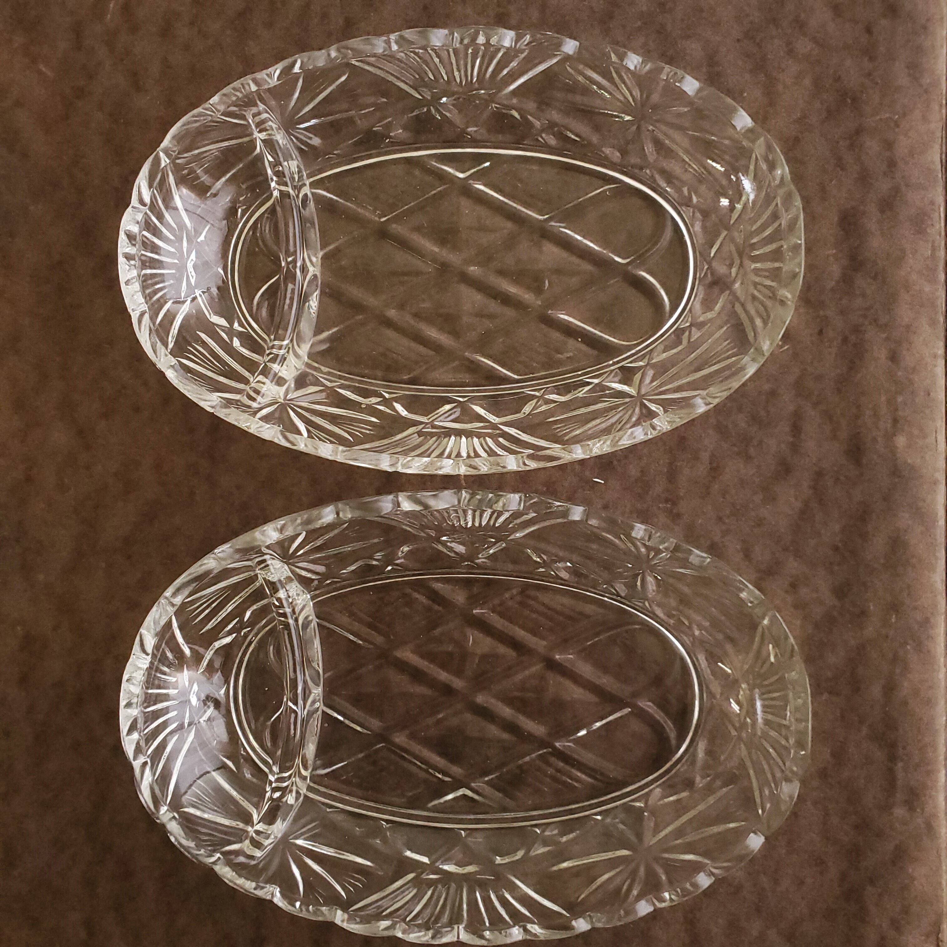 昭和初期 プレスガラス 楕円刺身皿 ４枚組