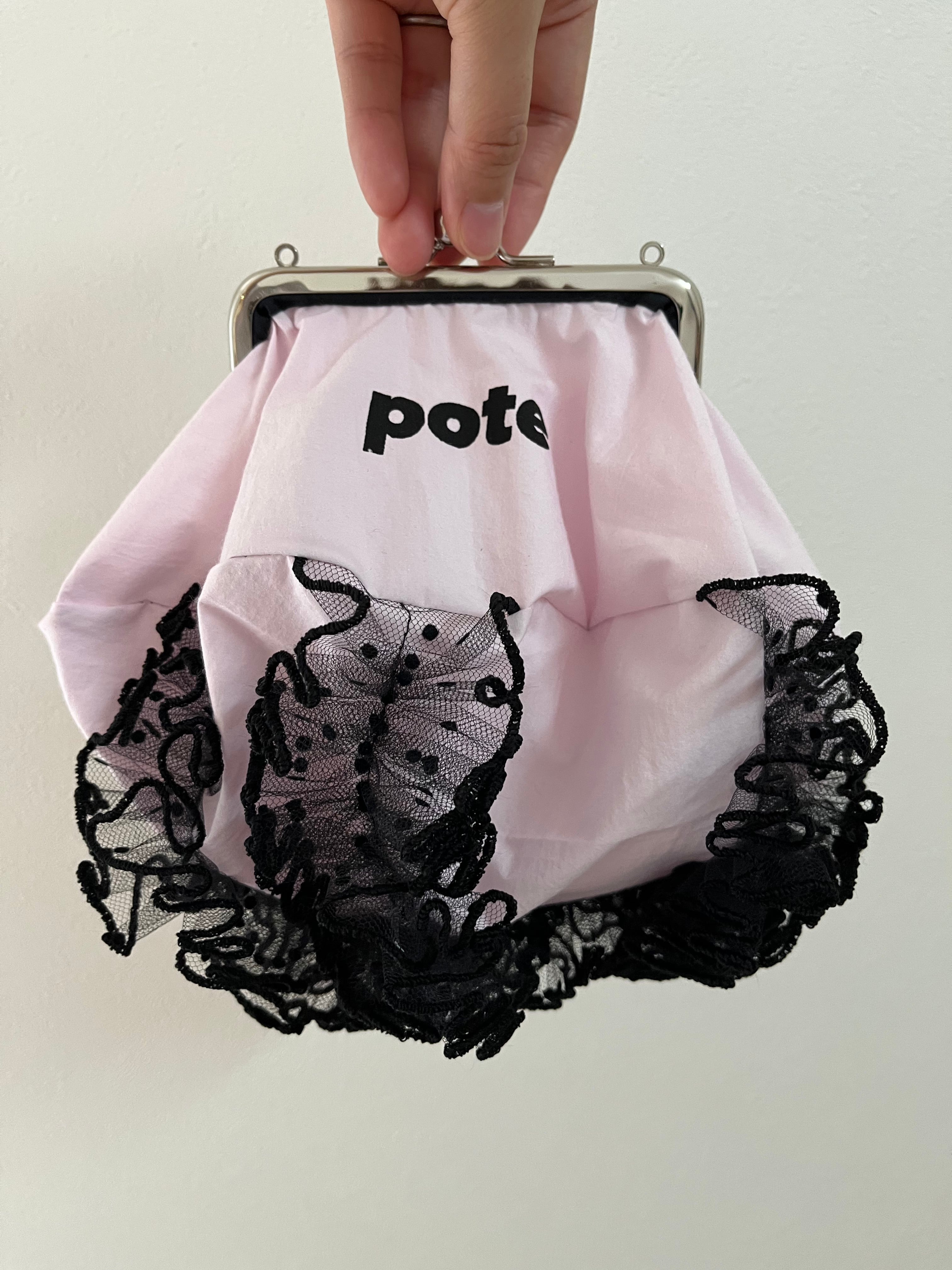 仕立て屋 pote gamapara ブラック お花畑 がま口 バッグ ポーチ