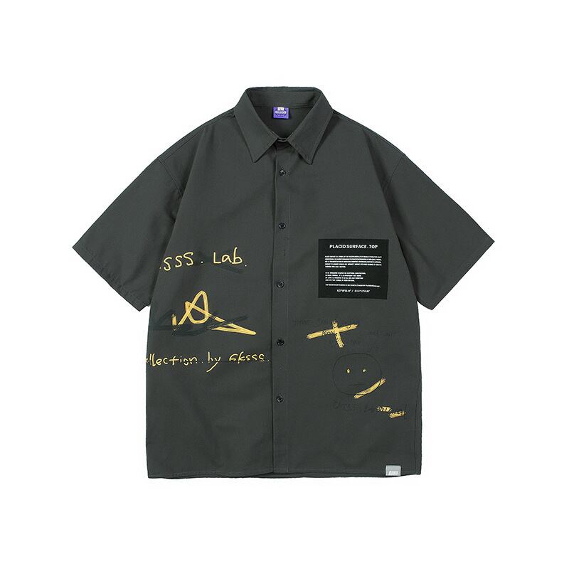 Yidao Vintage 20 SummerLoose半袖ボーイズスマイリーフェイスグラフィティプリントシンラペルカーディガンTシャツ-Alibaba ショート ハーフスリーブ サマー 夏物 ビンテージ hip6-161152387325117
