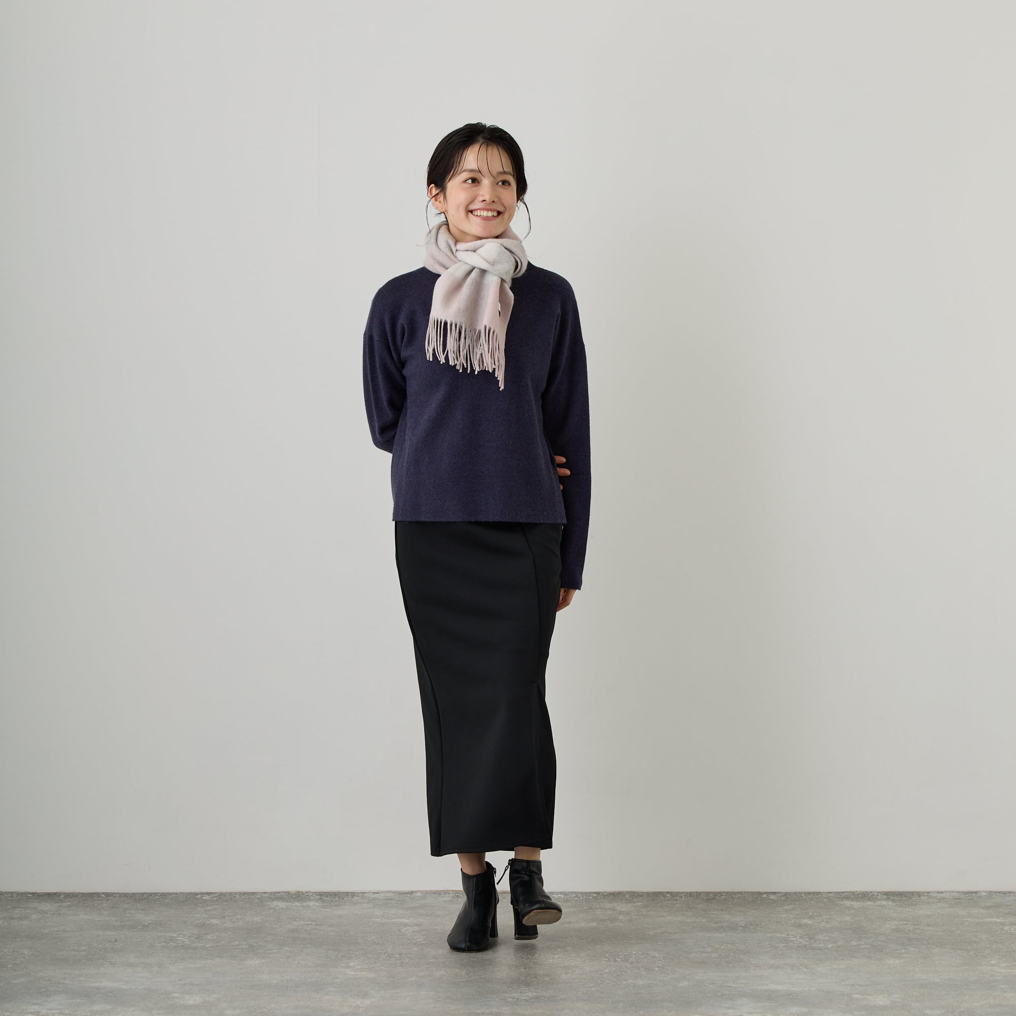 Elensia】カシミヤブレンドチェックマフラー <ピンク> | Elensia