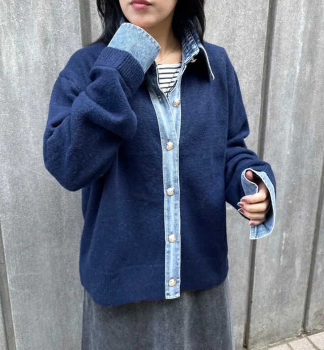 ナンバーミーTOKYO"DENIM  DOCKING CARDIGAN"NAVY