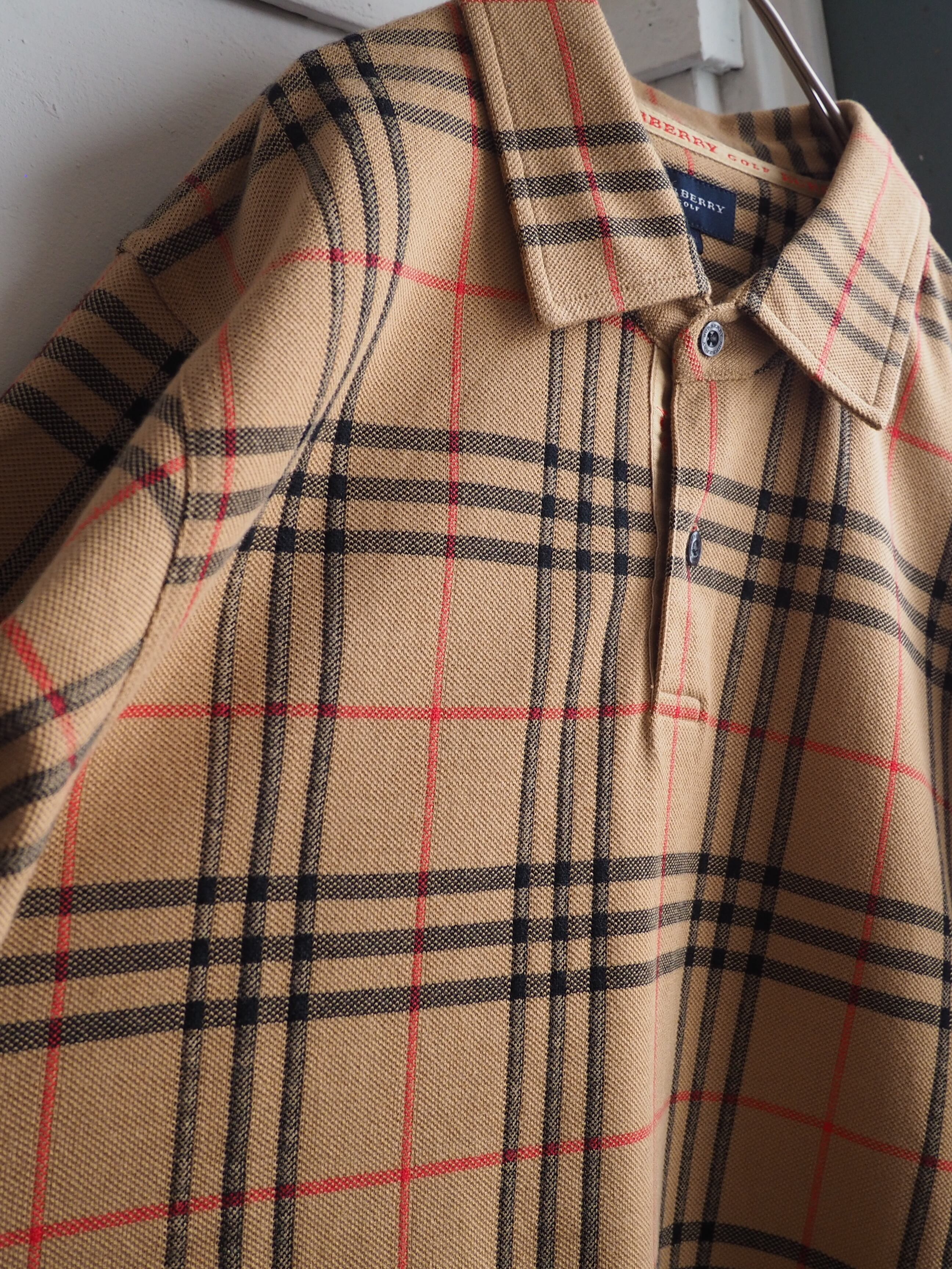 1990s ” Old BURBERRY ” Nova check Camel color vintage cotton polo shirt