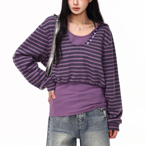 layered-look long tee with a hood　レイヤードフード付きロンティー　J2151
