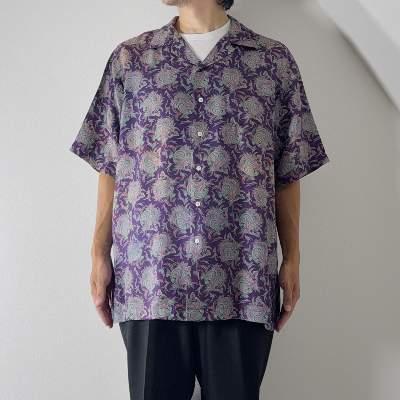 90s Polo by Ralph Lauren Silk open-collar shirt "made in USA"  Purple Paisley [L] 古着 - 14