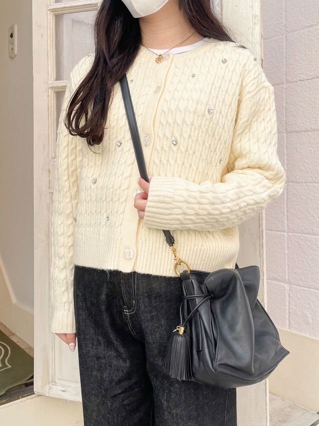 LEMONYELLOW/HEART BIJOU CABLE CARDIGAN