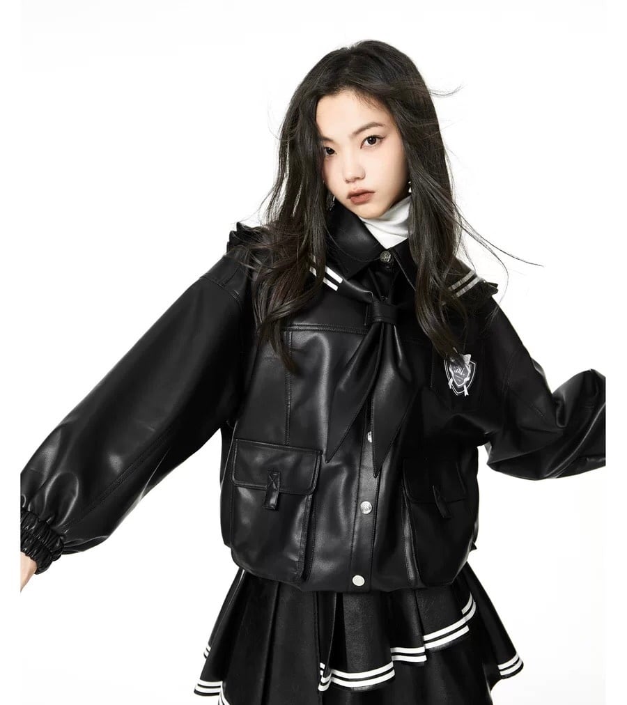 ジャケット レザー リボン セーラー服 カーディガン ブラウス