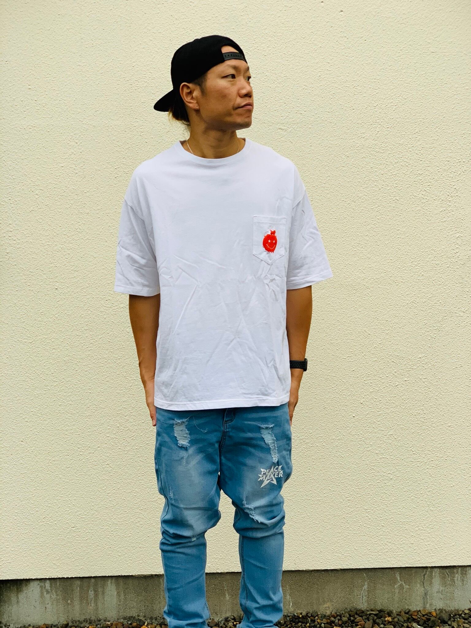 りんごポケット ビッグシルエットTシャツ ホワイト | PEACE MAKER