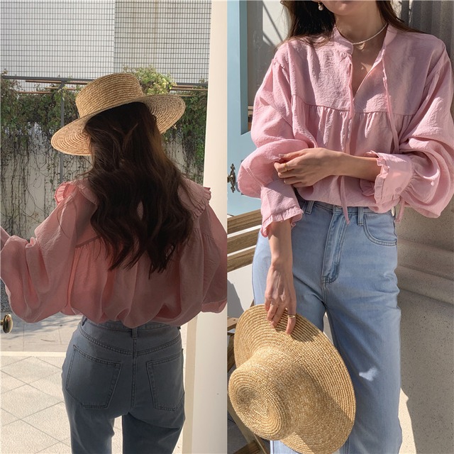 ラウンドネックルーズTシャツ トップス  デート服 おしゃれ 可愛い［ホワイト,ピンク］