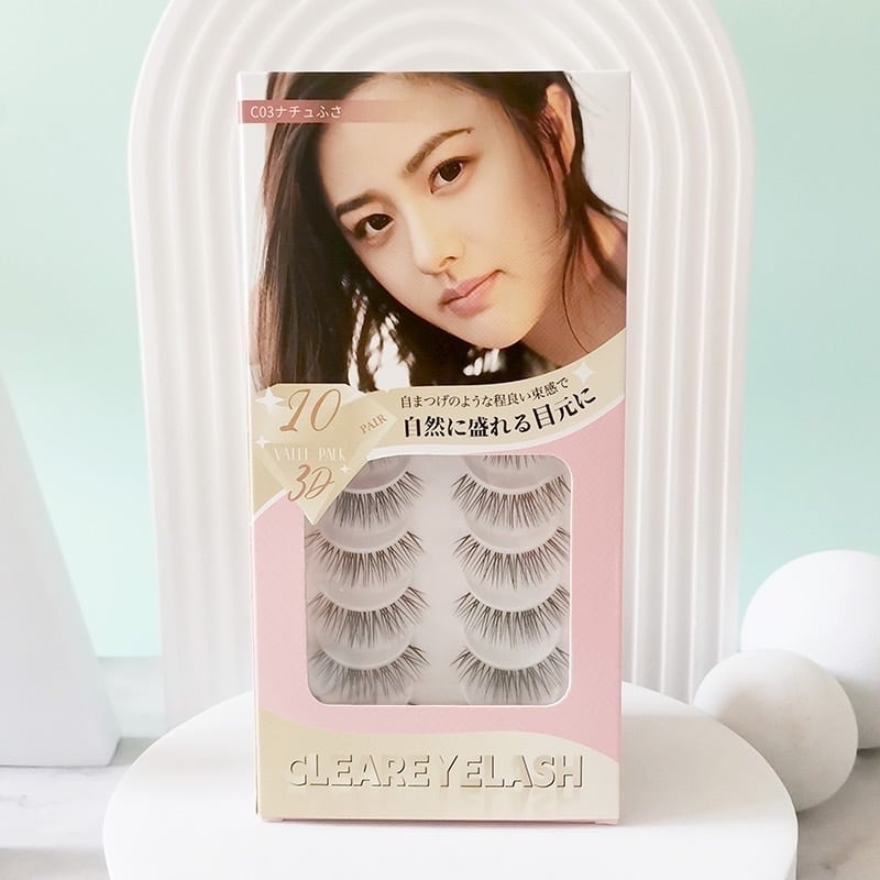 CLEAREYELASH つけまつげ ナチュラル 透明軸 3D立体 マツエク製法 10ペア (C03 ナチュふさ) | clear eyelash