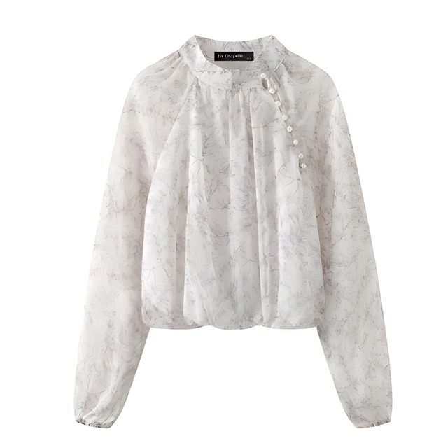 Pearl Button Chiffon Blouse F0105