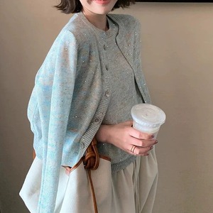 mermaid sequin yarn knit cardigan and vest set<t3019>