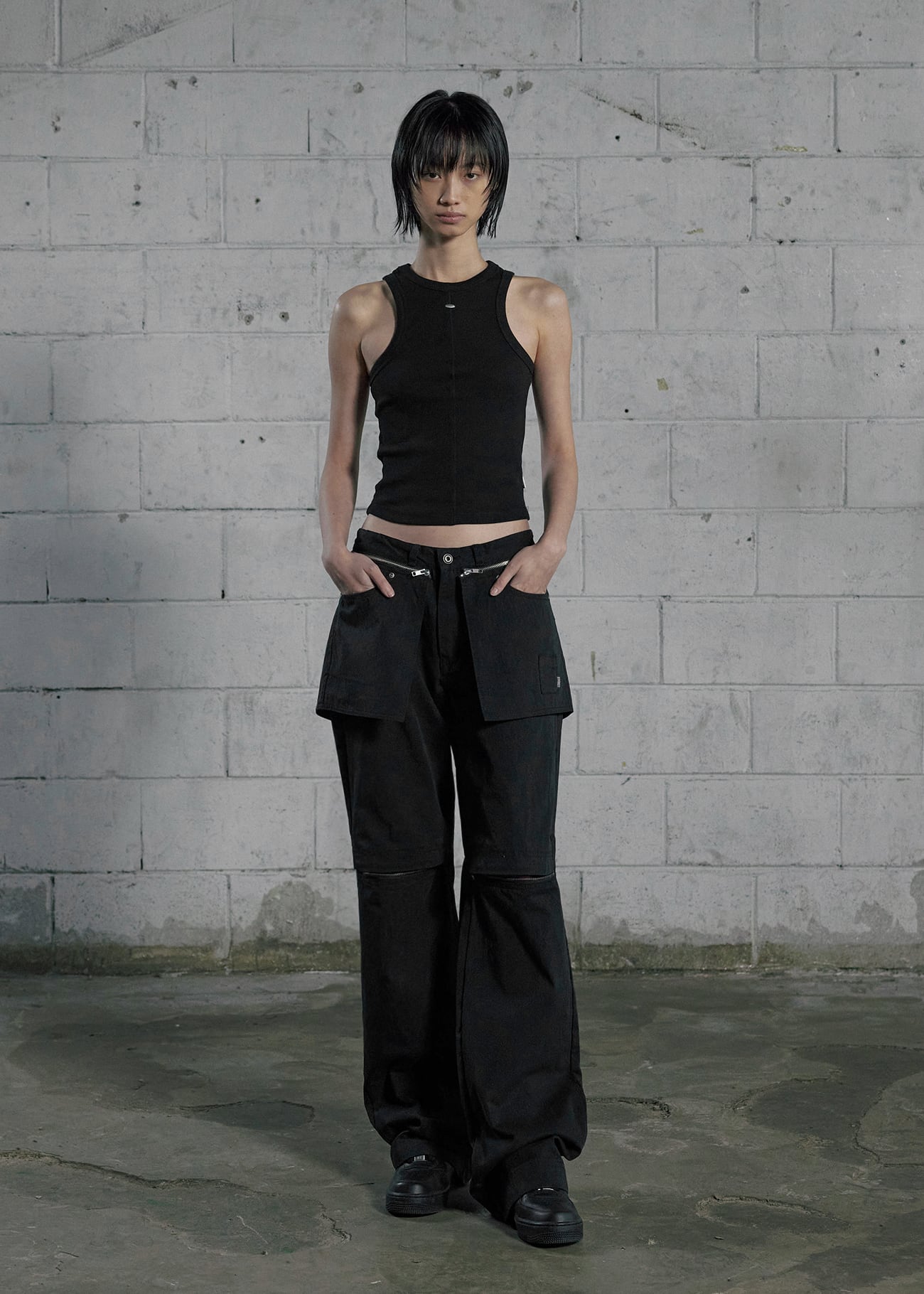 BOHEMIAN SEOUL] KNEE SLIT 2WAY SKIRT JEANS, BLACK 正規品 韓国